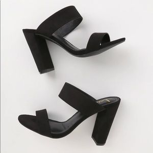 LuLus Marlowe Black Suede High Heel Sandals 6.5
